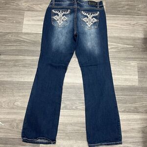 Vintage Y2K Jeans Womens 32x31 Blue Flare Mid Rise Faded Dark Wash Punk Grunge‎